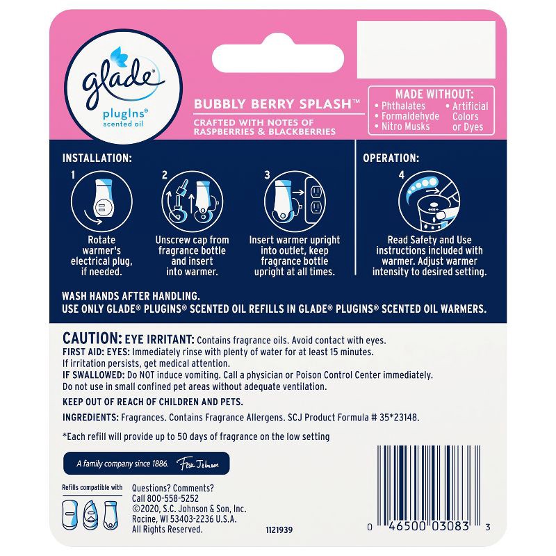 slide 13 of 13, Glade PlugIns Scented Oil Air Freshener - Bubbly Berry Splash - 1.34 fl oz/2pk, 2 ct; 1.34 fl oz