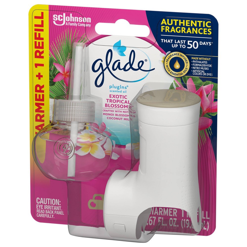 slide 5 of 8, Glade PlugIns Scented Oil Air Freshener Exotic Tropical Blossoms Starter Kit - 0.67oz/1 Warmer, 0.67 oz