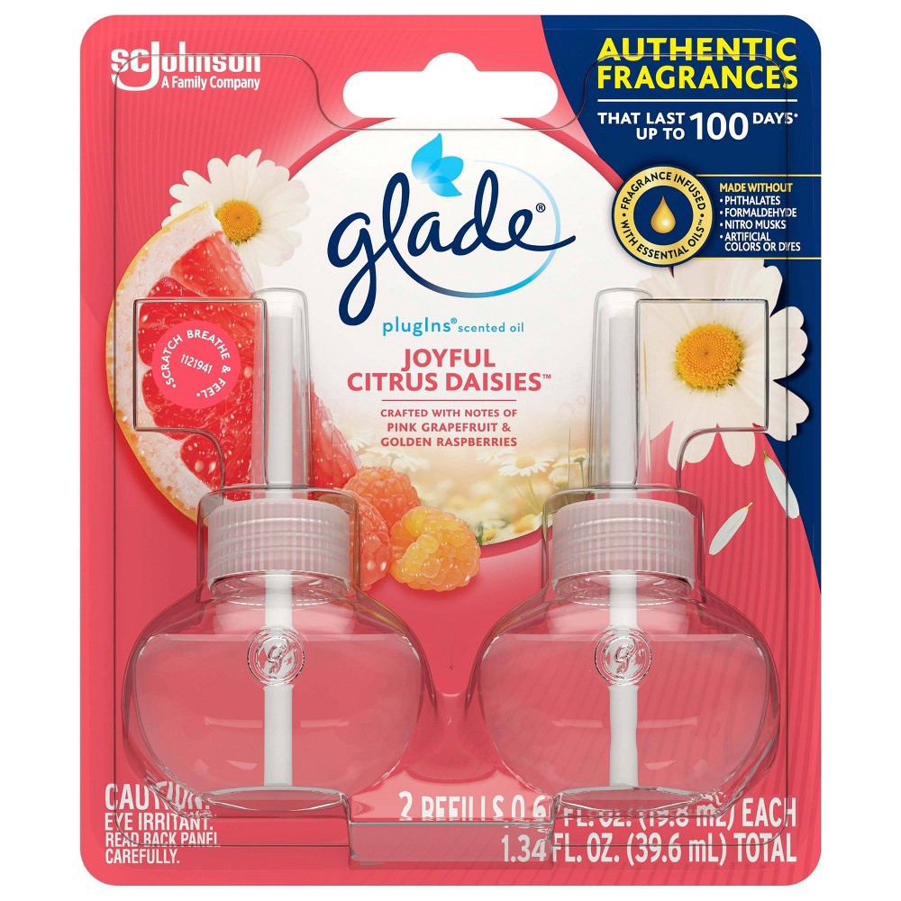 slide 3 of 8, Glade PlugIns Scented Oil Air Freshener Joyful Citrus & Daisies Refill - 1.34oz/2ct, 2 ct; 1.34 oz