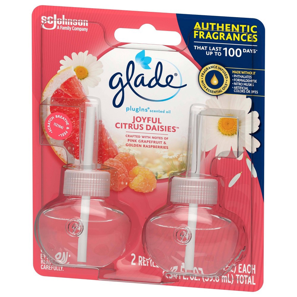 slide 4 of 8, Glade PlugIns Scented Oil Air Freshener Joyful Citrus & Daisies Refill - 1.34oz/2ct, 2 ct; 1.34 oz