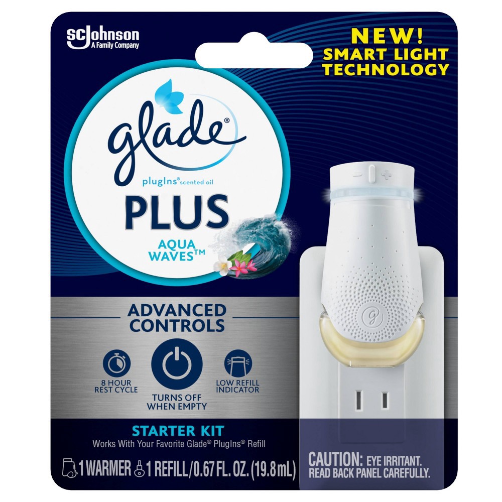 slide 3 of 7, Glade PlugIns Plus Scented Oil Air Freshener Aqua Waves Starter Kit - 0.67oz/1Warmer, 0.67 oz