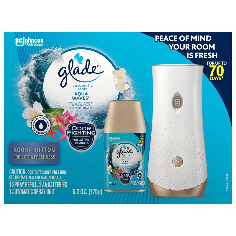 slide 3 of 14, Glade Automatic Air Freshener Spray Dispenser Battery-Operated with Refill - Aqua Waves - 6.2oz, 6.2 oz