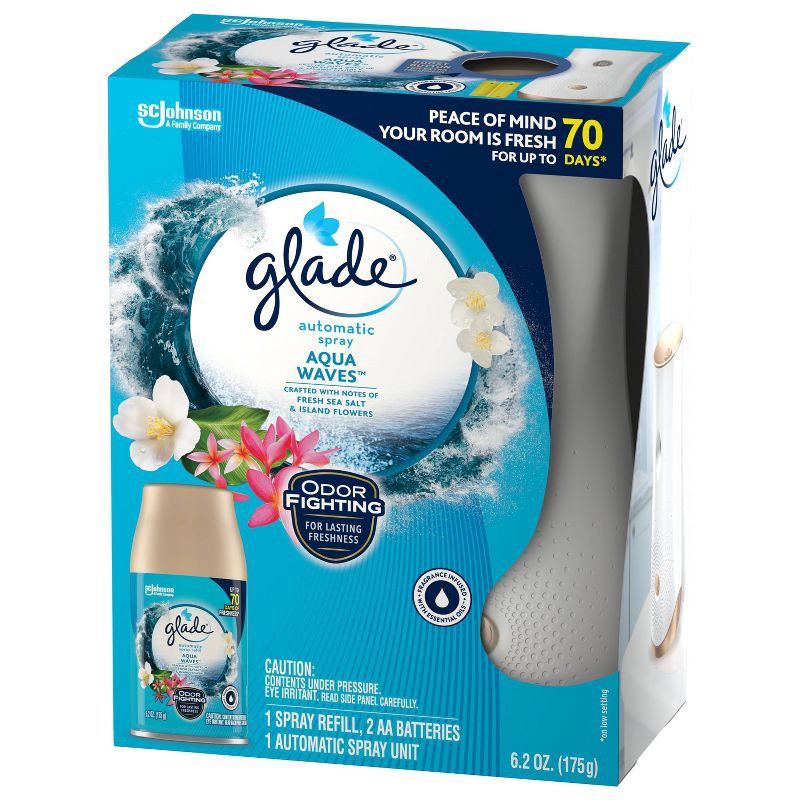 slide 13 of 14, Glade Automatic Air Freshener Spray Dispenser Battery-Operated with Refill - Aqua Waves - 6.2oz, 6.2 oz
