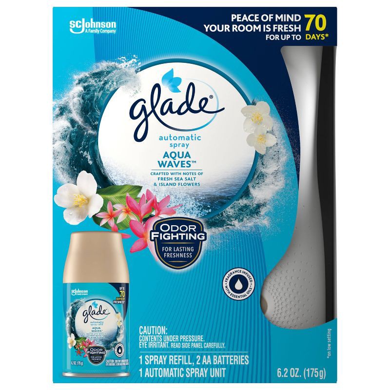 slide 4 of 14, Glade Automatic Air Freshener Spray Dispenser Battery-Operated with Refill - Aqua Waves - 6.2oz, 6.2 oz