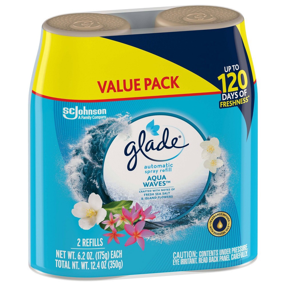 slide 6 of 8, Glade Automatic Spray Air Freshener Aqua Waves 2ct Refill - 12.4oz, 2 ct; 12.4 oz