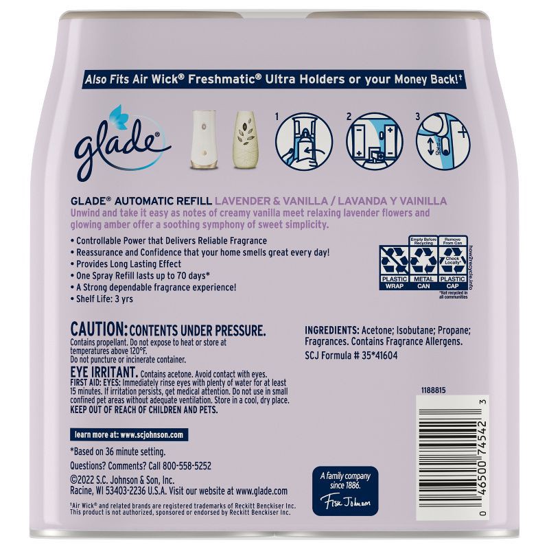 slide 3 of 14, Glade Automatic Air Freshener Room Spray Scent Refills - Lavender & Vanilla - 6.2oz/2ct, 2 ct; 6.2 oz