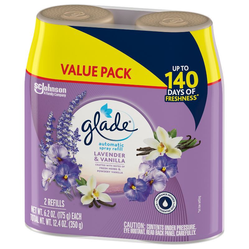 slide 13 of 14, Glade Automatic Air Freshener Room Spray Scent Refills - Lavender & Vanilla - 6.2oz/2ct, 2 ct; 6.2 oz