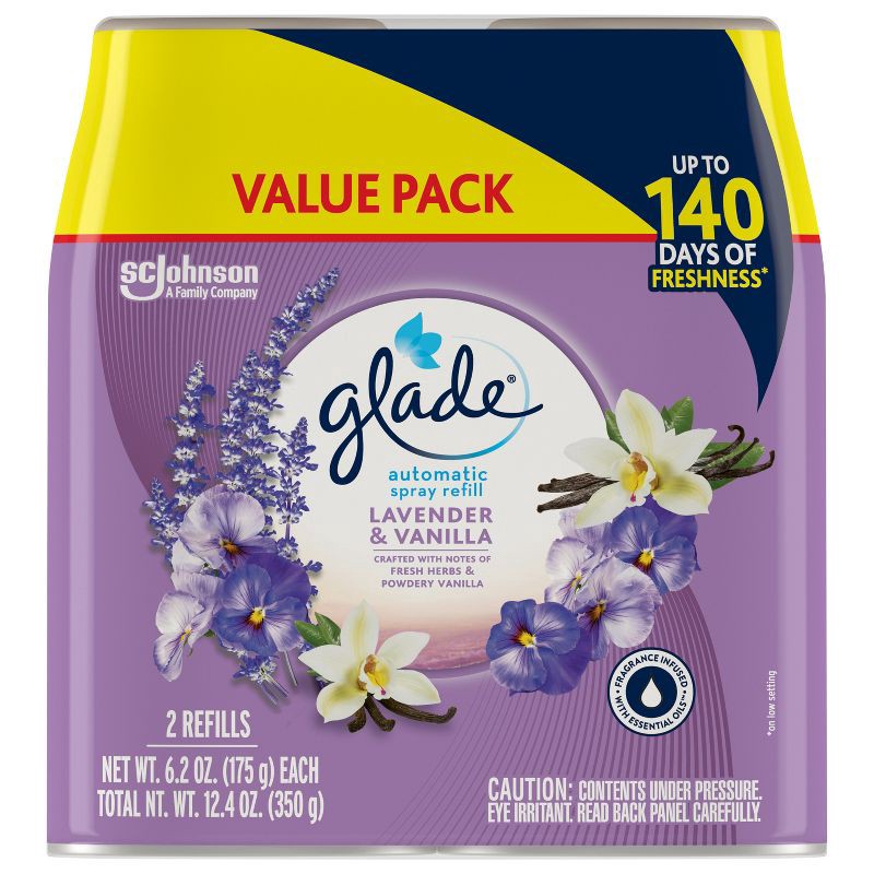slide 4 of 14, Glade Automatic Air Freshener Room Spray Scent Refills - Lavender & Vanilla - 6.2oz/2ct, 2 ct; 6.2 oz