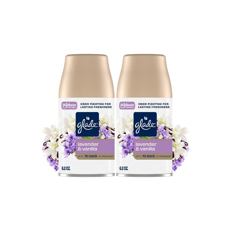 slide 1 of 14, Glade Automatic Air Freshener Room Spray Scent Refills - Lavender & Vanilla - 6.2oz/2ct: Paraben-Free, Phthalate-Free, Aerosol, Battery Powered, 2 ct; 6.2 oz