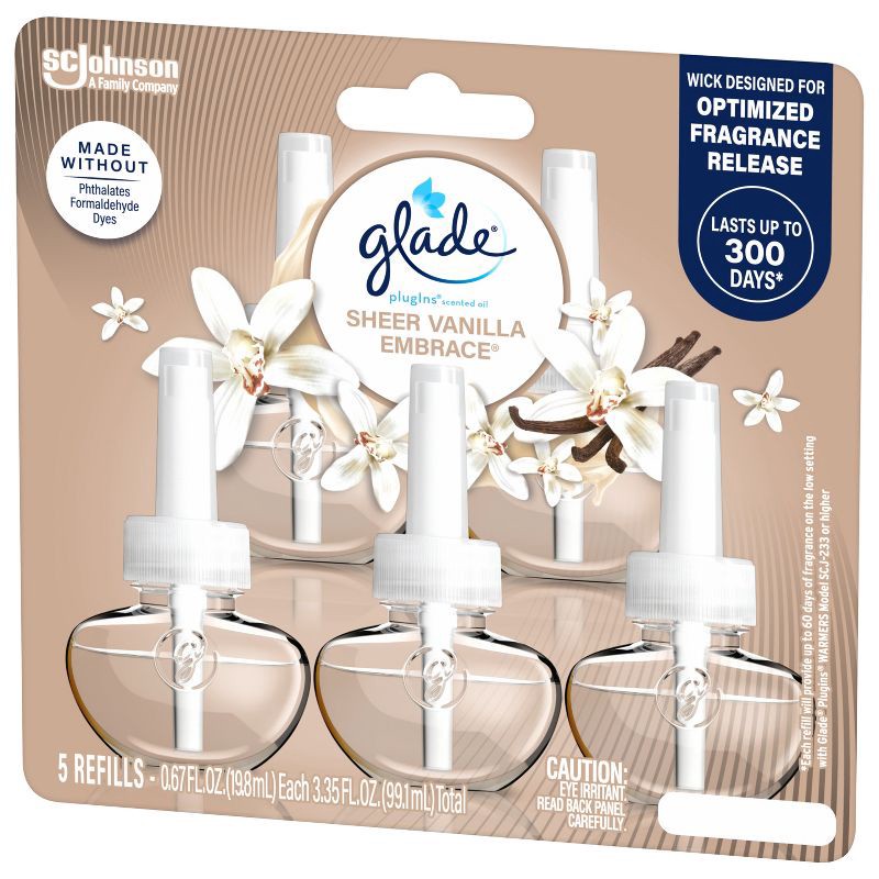 slide 13 of 14, Glade Air Freshener Plug Ins Scented Oil Diffuser Refills - Sheer Vanilla Embrace - 3.35 fl oz/5pk, 5 ct; 3.35 fl oz