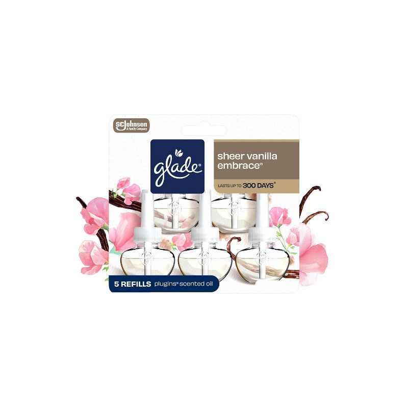 slide 1 of 14, Glade Air Freshener Plug Ins Scented Oil Diffuser Refills - Sheer Vanilla Embrace - 3.35 fl oz/5pk: Paraben-Free, Phthalate-Free, Electric Powered, 5 ct; 3.35 fl oz