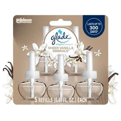 Glade Air Freshener Plug Ins Scented Oil Diffuser Refills - Sheer Vanilla Embrace - 3.35 fl oz/5pk
