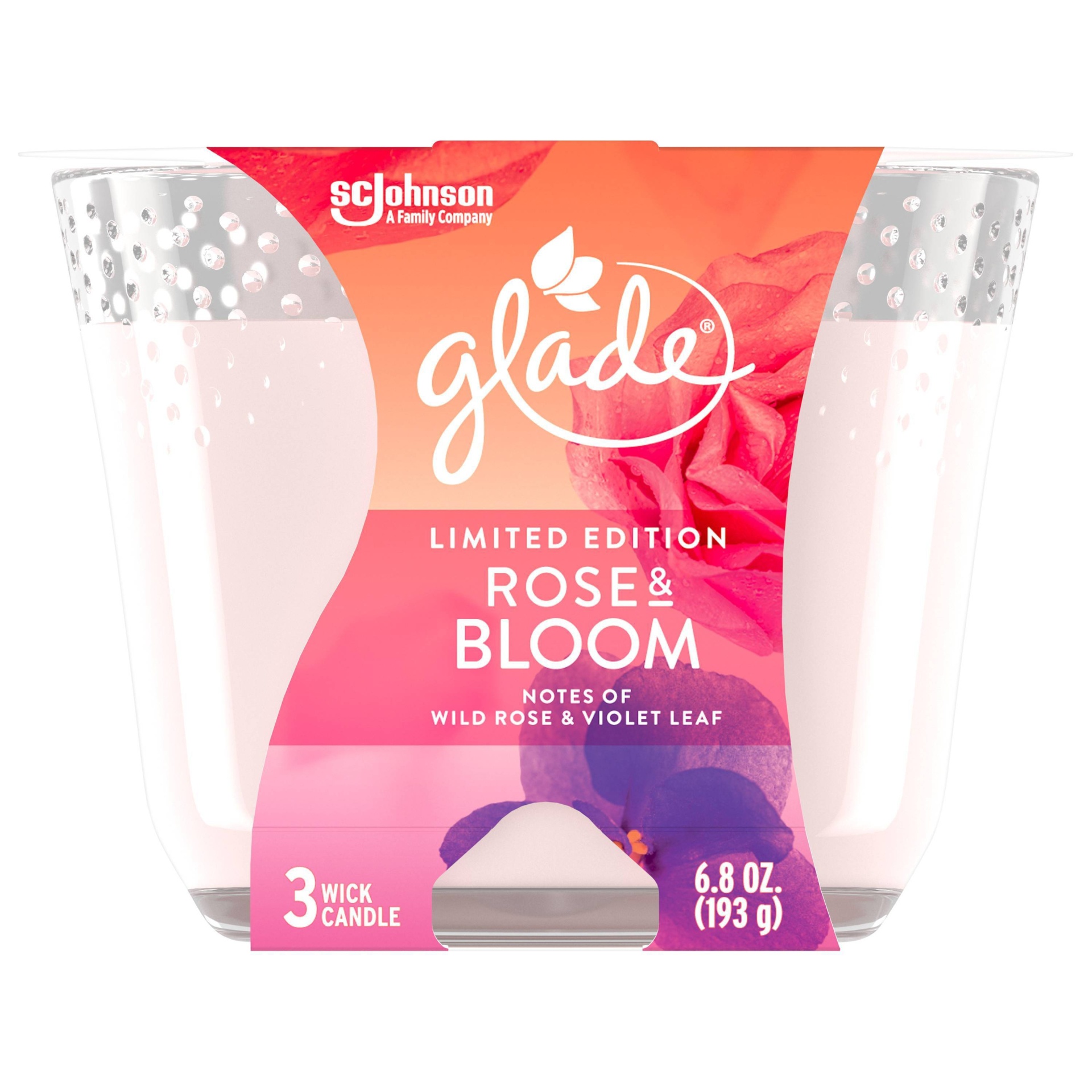 slide 1 of 4, Glade Rose & Bloom 3-Wick Candle, 6.8 oz
