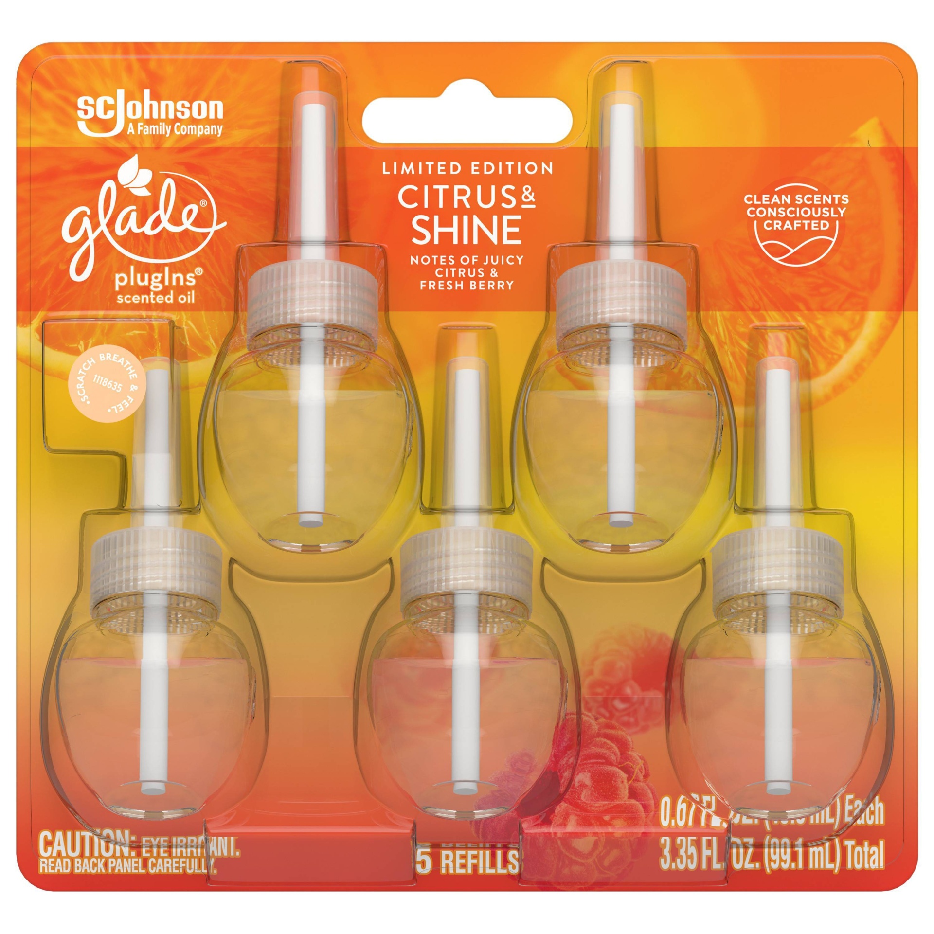 slide 1 of 4, Glade Citrus Shine PlugIns Refill, 5 ct