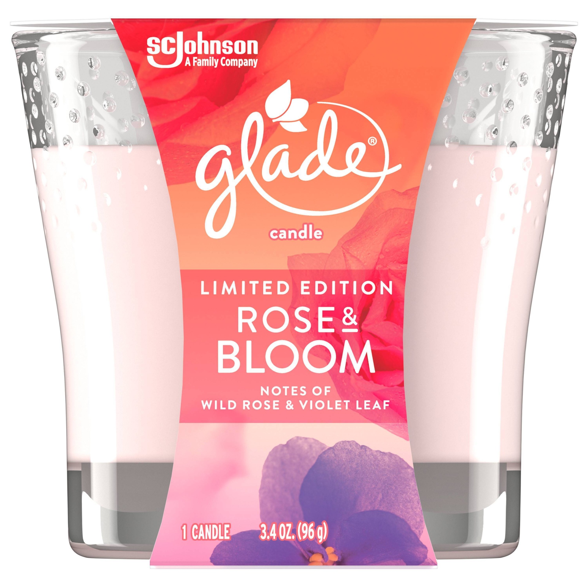 slide 1 of 4, Glade Rose & Bloom Small Jar Candle, 3.4 oz