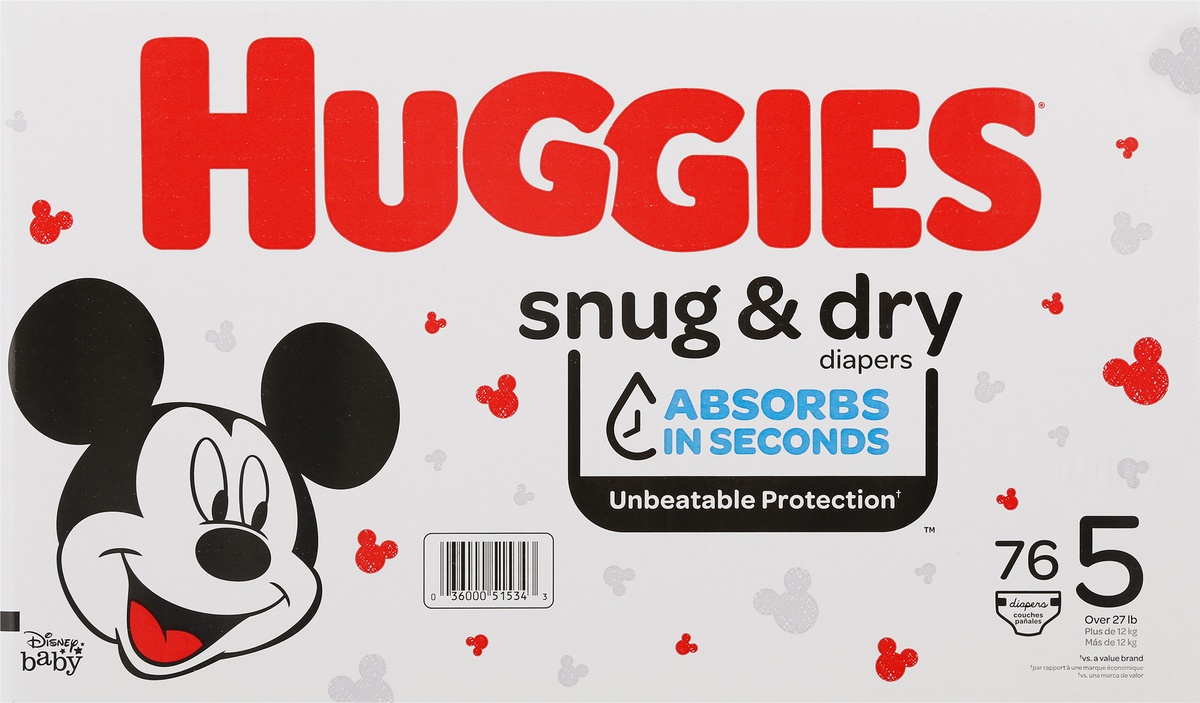 slide 5 of 8, Huggies Snug & Dry Diapers Super Pack - Size 5, 76 ct