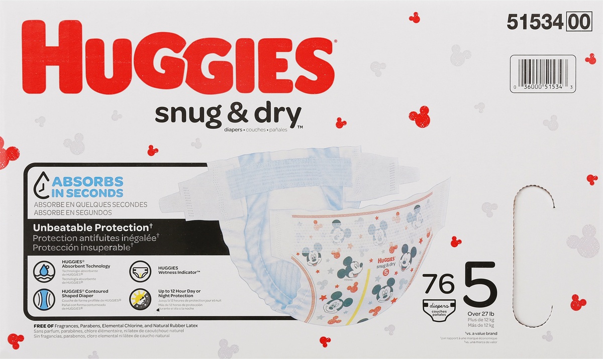 slide 6 of 8, Huggies Snug & Dry Diapers Super Pack - Size 5, 76 ct