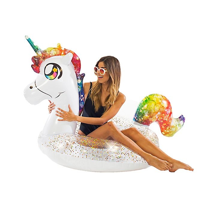 slide 4 of 5, PoolCandy Glitterfied Rainbow Unicorn Pool Float, 1 ct