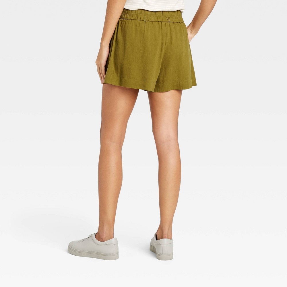 slide 2 of 3, Women's High-Rise Pull-On Shorts - A New Day Green Olive XS, 1 ct