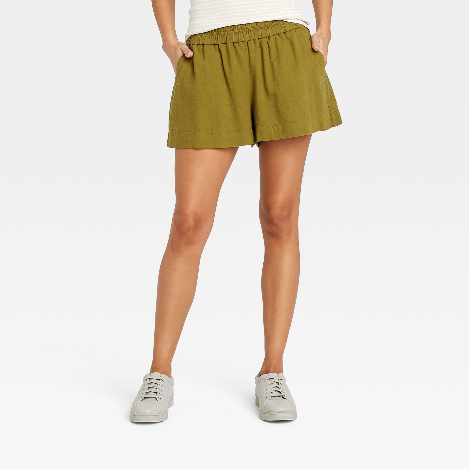 slide 1 of 3, Women's High-Rise Pull-On Shorts - A New Day Green Olive XS, 1 ct