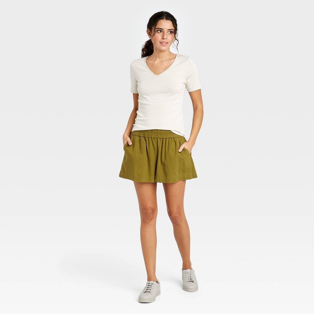 slide 3 of 3, Women's High-Rise Pull-On Shorts - A New Day Green Olive L, 1 ct