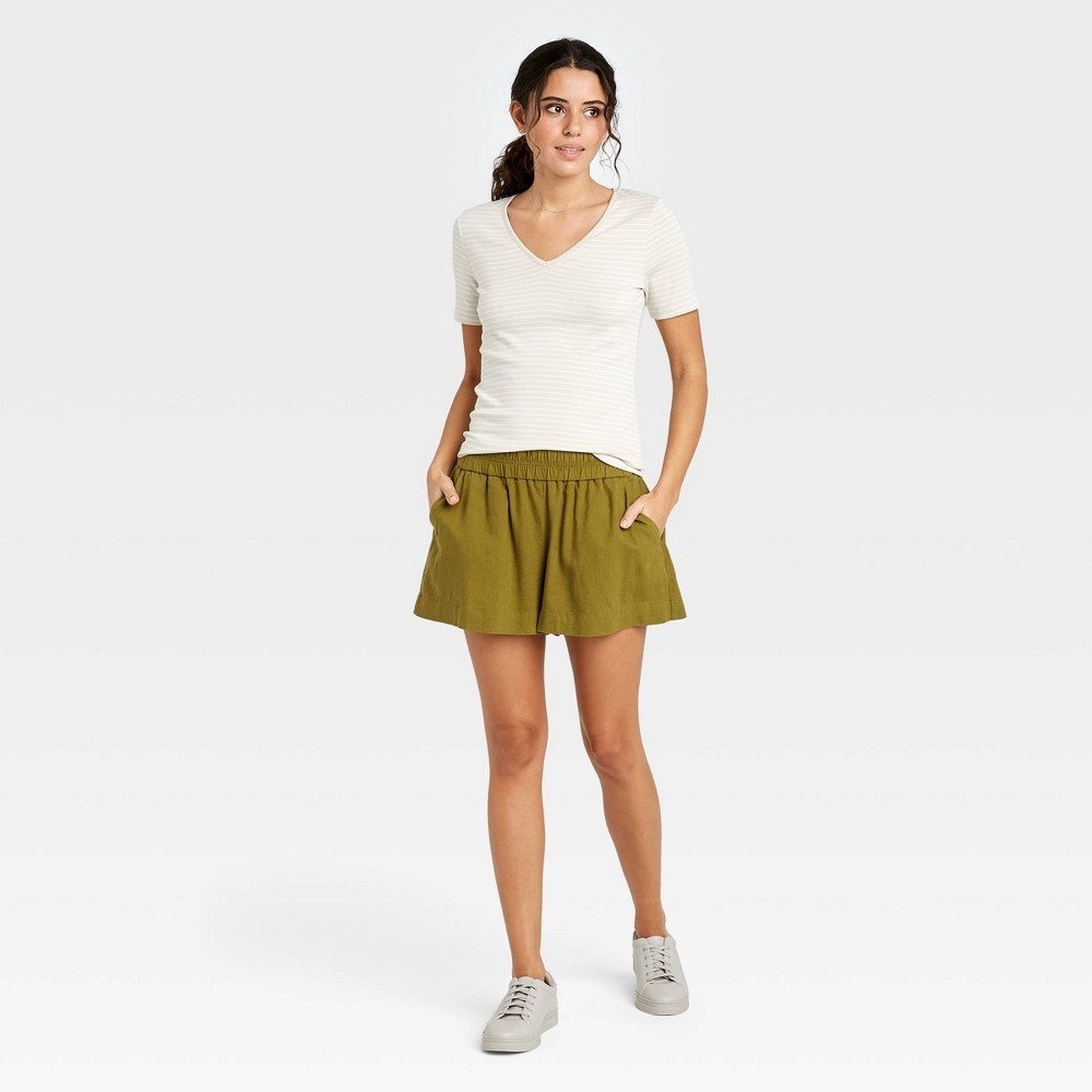 slide 3 of 3, Women's High-Rise Pull-On Shorts - A New Day Green Olive XXL, 1 ct