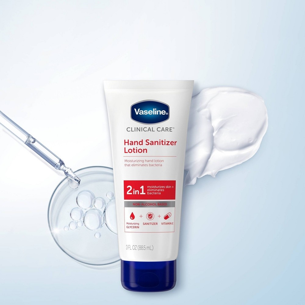 slide 3 of 4, Vaseline 2-in-1 Sanitizing Hand Lotion, 3 oz