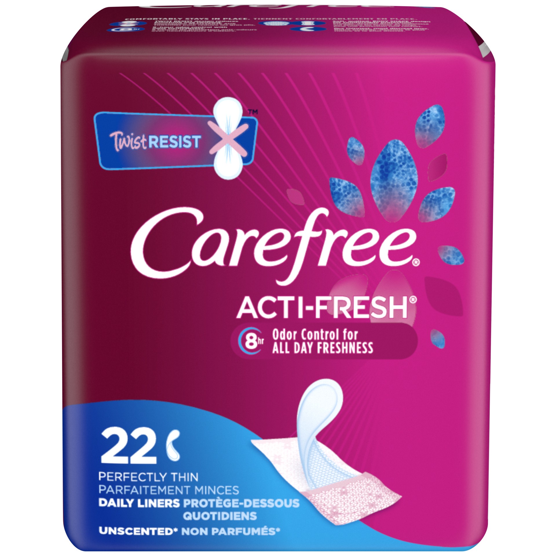 slide 1 of 2, Carefree Acti-Fresh Perfectly Thin Unscented Daily Liners 22 ea, 22 ct