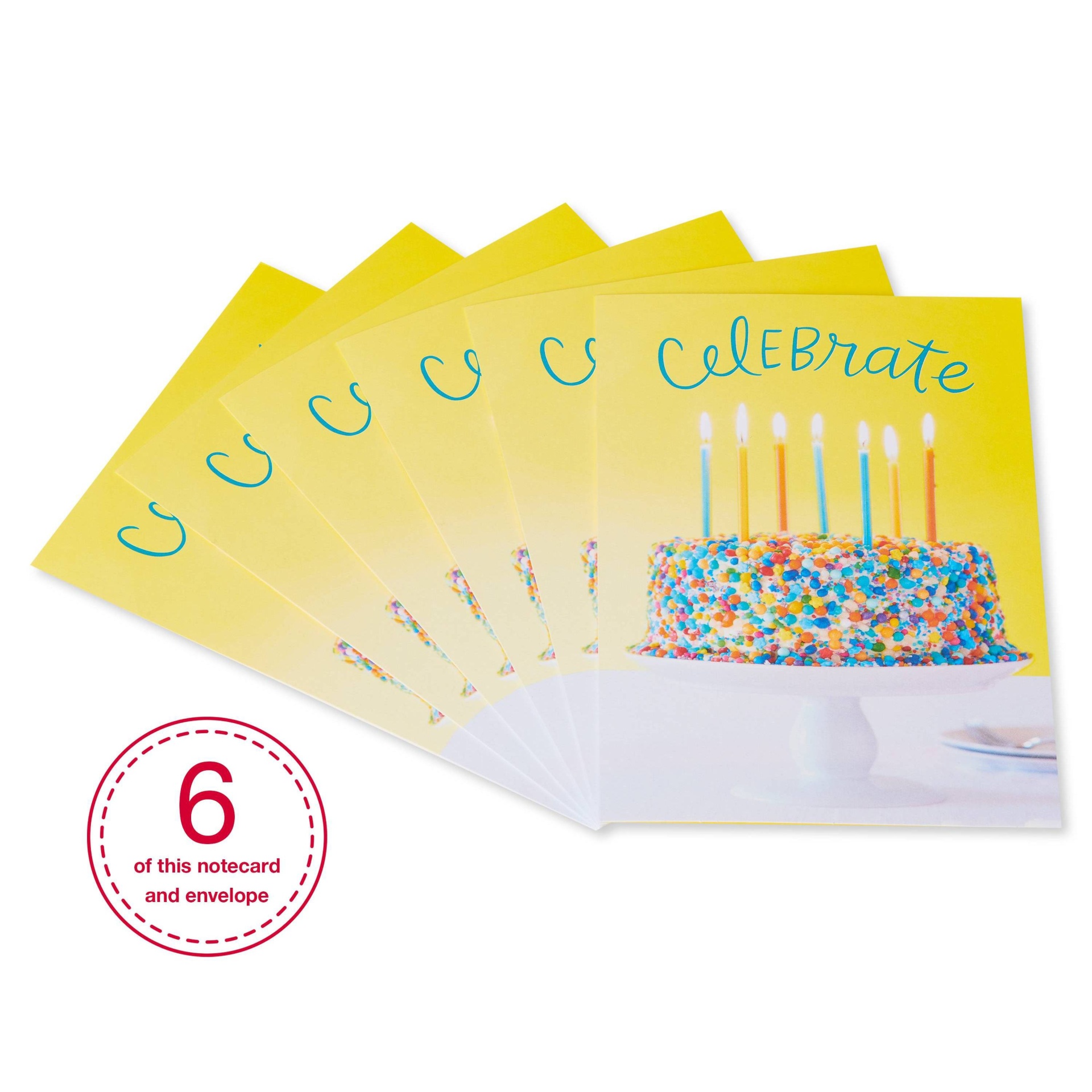 slide 1 of 7, Carlton Cards 6ct Birthday Cards Celebrate Cake, 6 ct