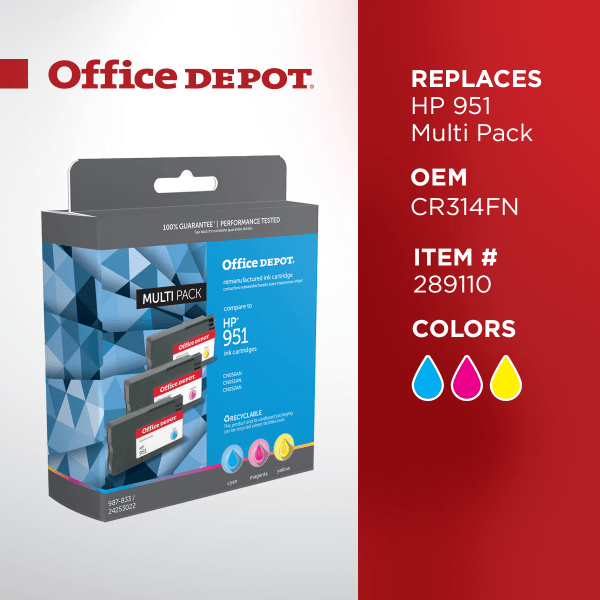 slide 5 of 5, Office Depot Brand Odhp951Clr Remanufactured Ink Cartridge Replacement For Hp 951 Cyan/Magenta/Yellow, 3 ct
