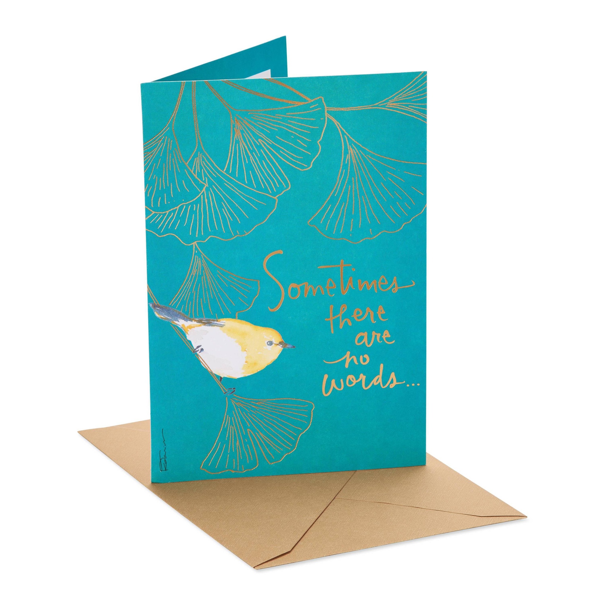 slide 1 of 5, Carlton Cards Sympathy Card Yellow Bird on Fan Leaves, 1 ct