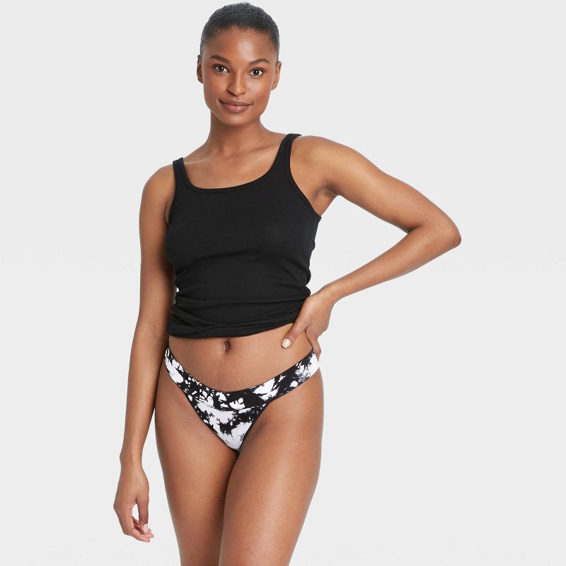 slide 1 of 3, Women's Tie-Dye Seamless Thong - Auden™ Black/White M, 1 ct
