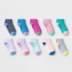 Girls' 10pk Lightweight Ankle Socks - Cat & Jack™ L: Knit Solid, Banded Cuff, Tumble Dry
