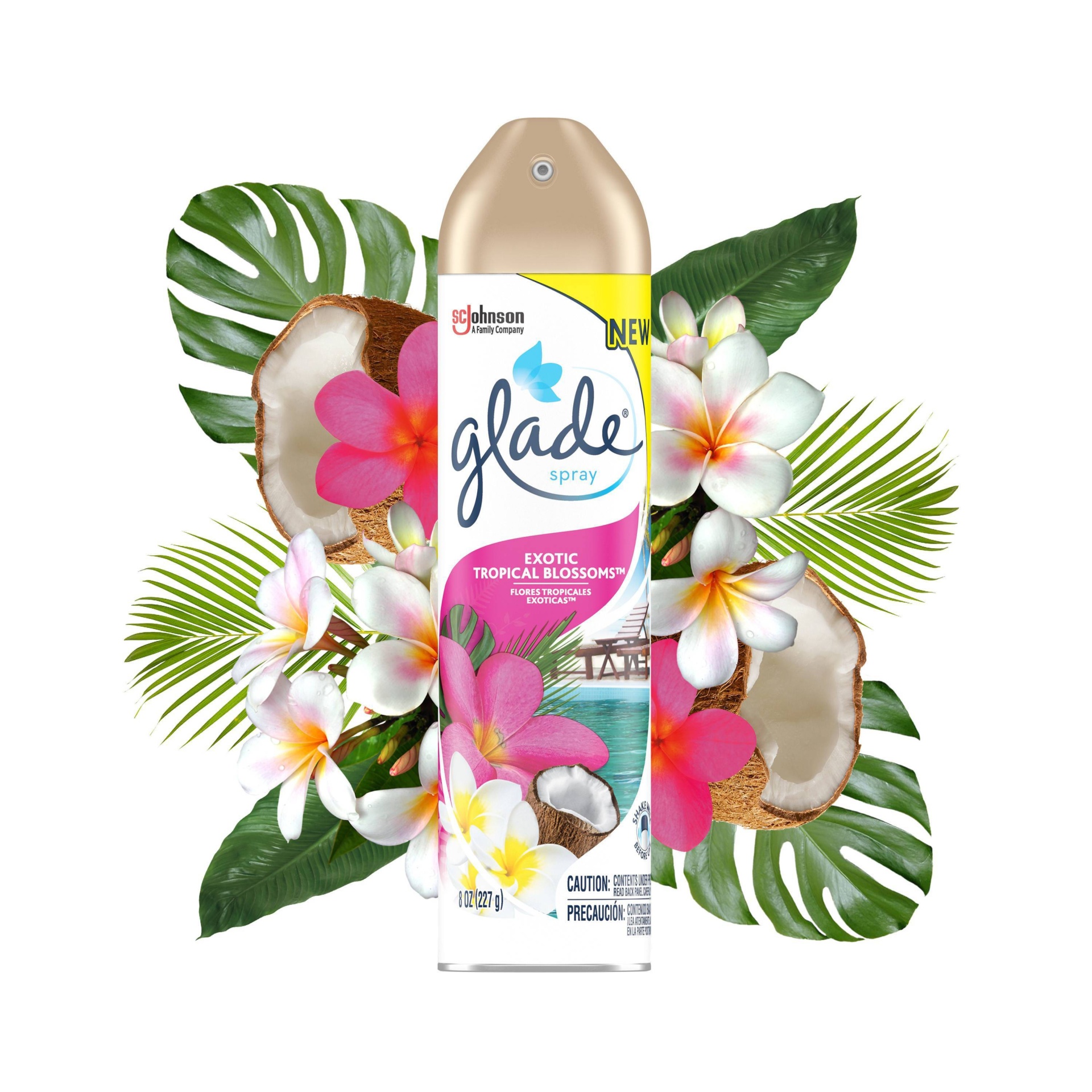 slide 1 of 6, Glade Aerosol Room Spray Air Freshener Exotic Tropical Blossoms - 8oz, 8 oz