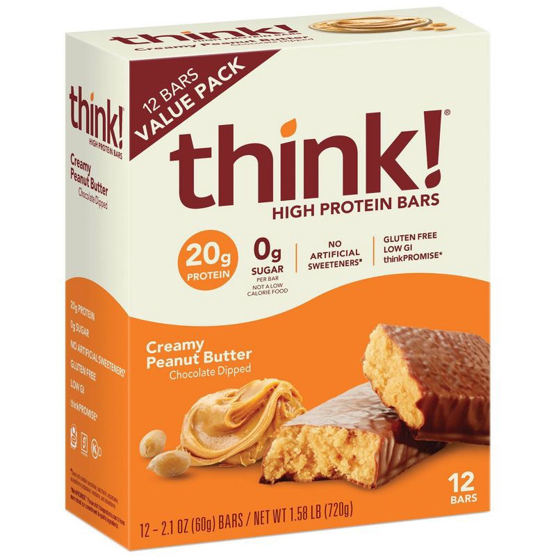 slide 2 of 9, think! High Protein Creamy Peanut Butter Bars - 12ct, 12 ct