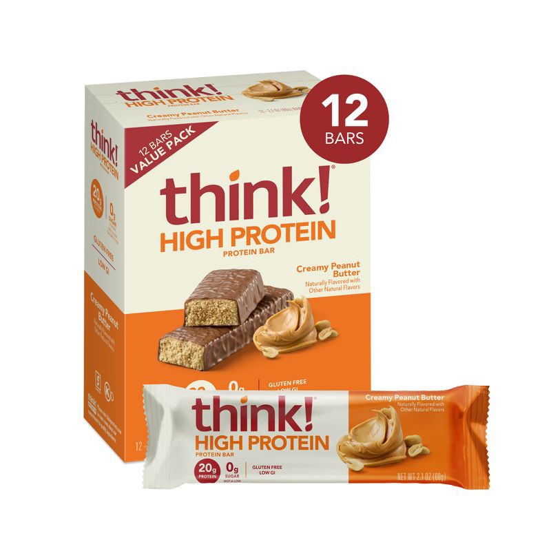 slide 3 of 10, think! Creamy Peanut Butter High Protein Bars - 20g Protein - 25.2oz/12ct, 20 gram, 25.2 oz, 12 ct