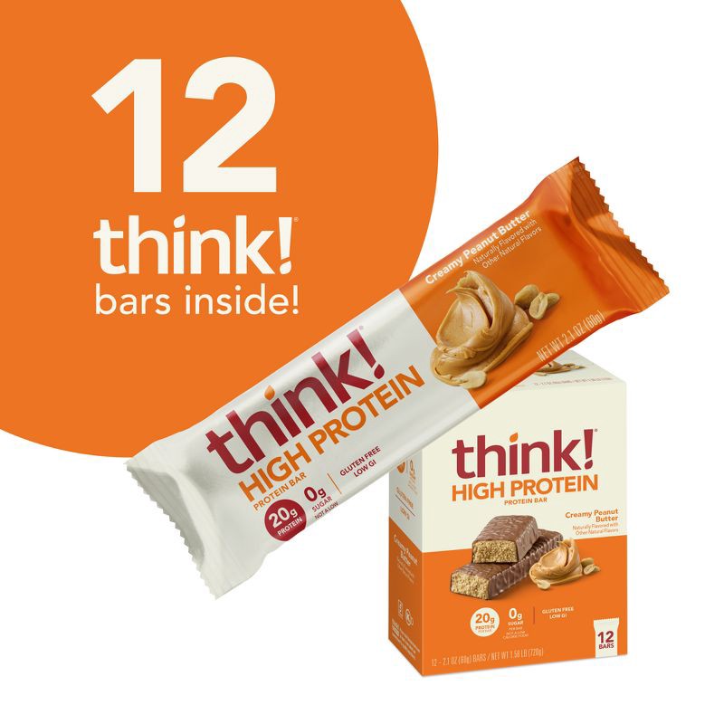 slide 4 of 10, think! Creamy Peanut Butter High Protein Bars - 20g Protein - 25.2oz/12ct, 20 gram, 25.2 oz, 12 ct