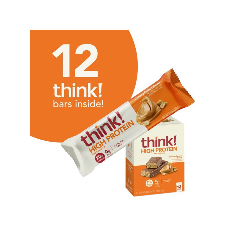 slide 5 of 9, think! High Protein Creamy Peanut Butter Bars - 12ct, 12 ct