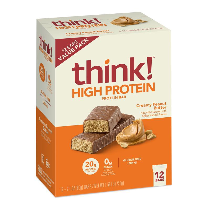 slide 1 of 10, think! Creamy Peanut Butter High Protein Bars - 20g Protein - 25.2oz/12ct, 20 gram, 25.2 oz, 12 ct