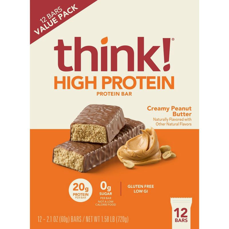 slide 10 of 10, think! Creamy Peanut Butter High Protein Bars - 20g Protein - 25.2oz/12ct, 20 gram, 25.2 oz, 12 ct