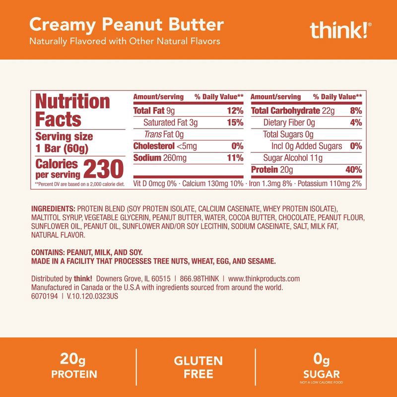 slide 11 of 12, think! Creamy Peanut Butter High Protein Bars - 20g Protein - 25.2oz/12ct, 20 gram, 25.2 oz, 12 ct