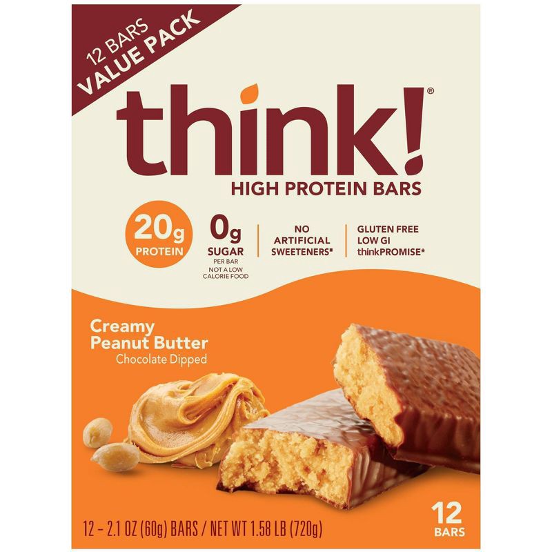 slide 1 of 9, think! High Protein Creamy Peanut Butter Bars - 12ct, 12 ct