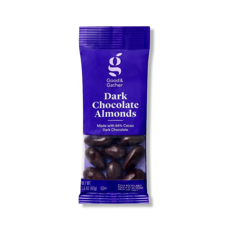 slide 1 of 3, Dark Chocolate Covered Almonds - 1.5oz - Good & Gather™, 1.5 oz