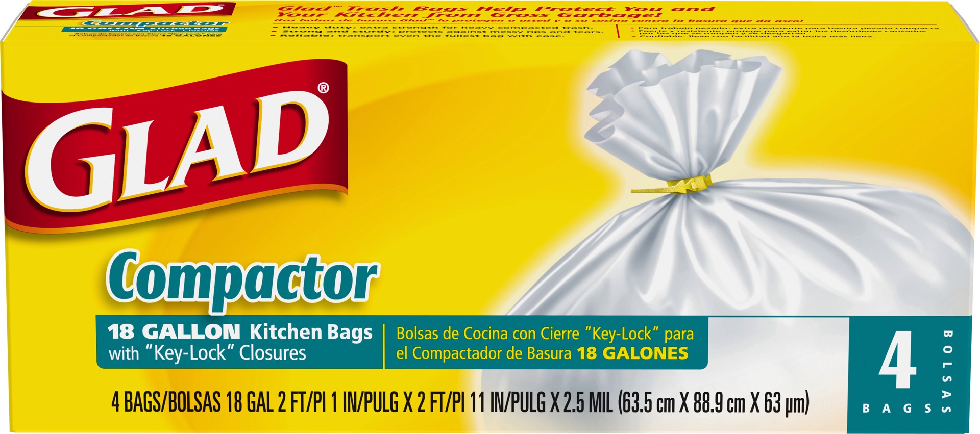 slide 1 of 4, Glad Compactor Kitchen Trash Bags - 18 Gallon White Trash Bag - 4 count, 4 ct