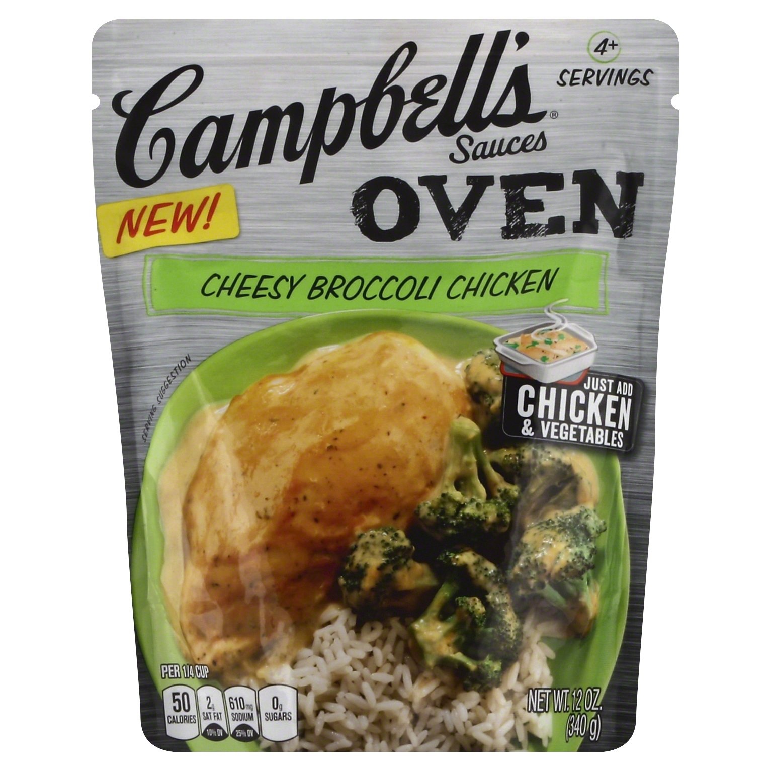 slide 1 of 6, Campbell's Oven Sauces Cheesy Broccoli Chicken, 12 oz