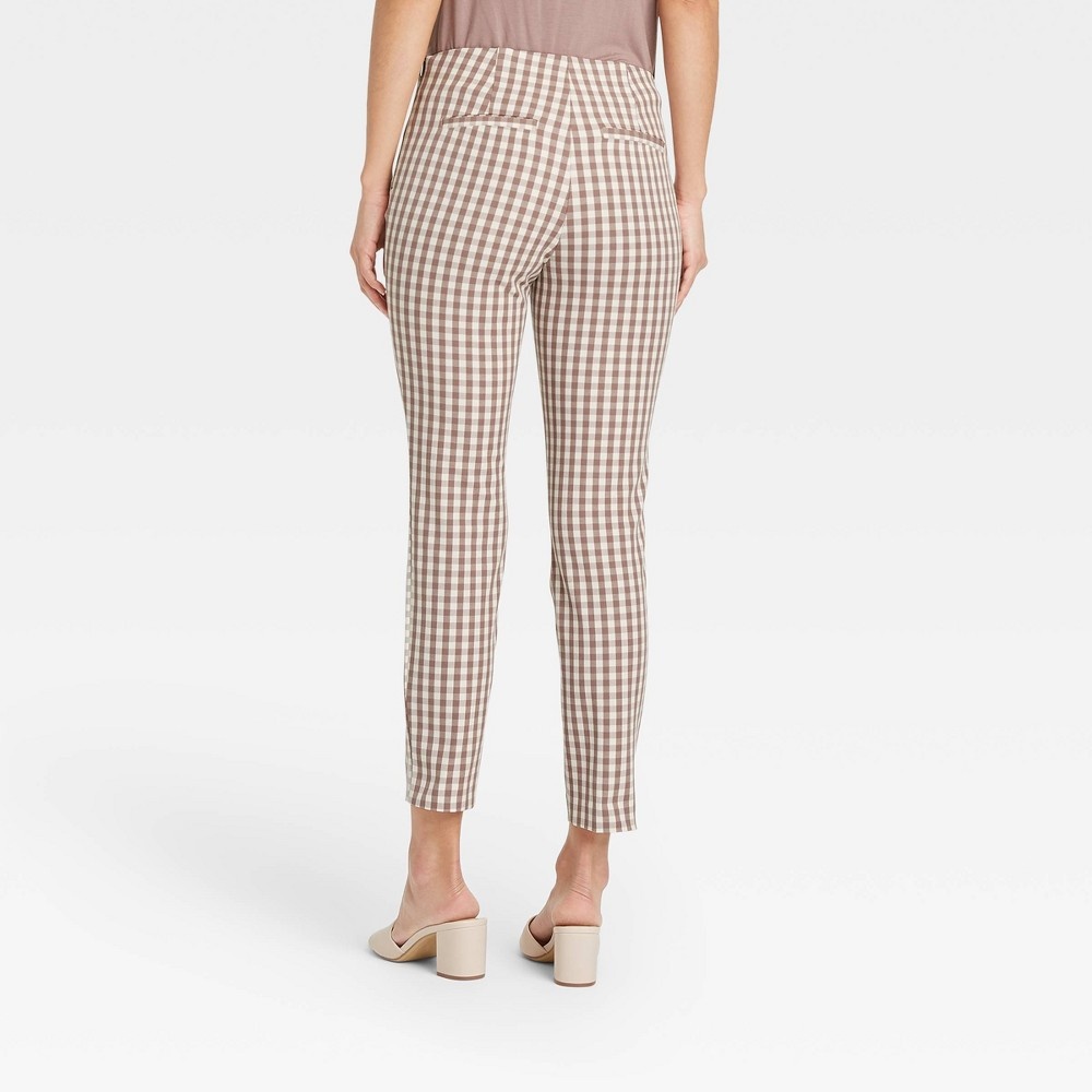 slide 2 of 3, Women's Gingham Check High-Rise Skinny Ankle Pants - A New Day Light Brown 2, 1 ct