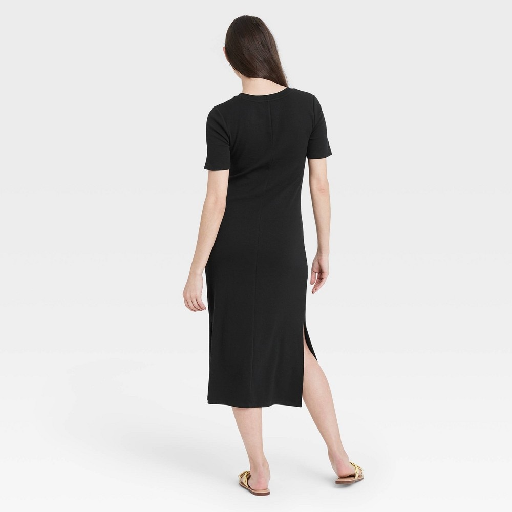 slide 2 of 3, Women's Short Sleeve Rib Knit T-Shirt Dress - A New Day Black XXL, 1 ct
