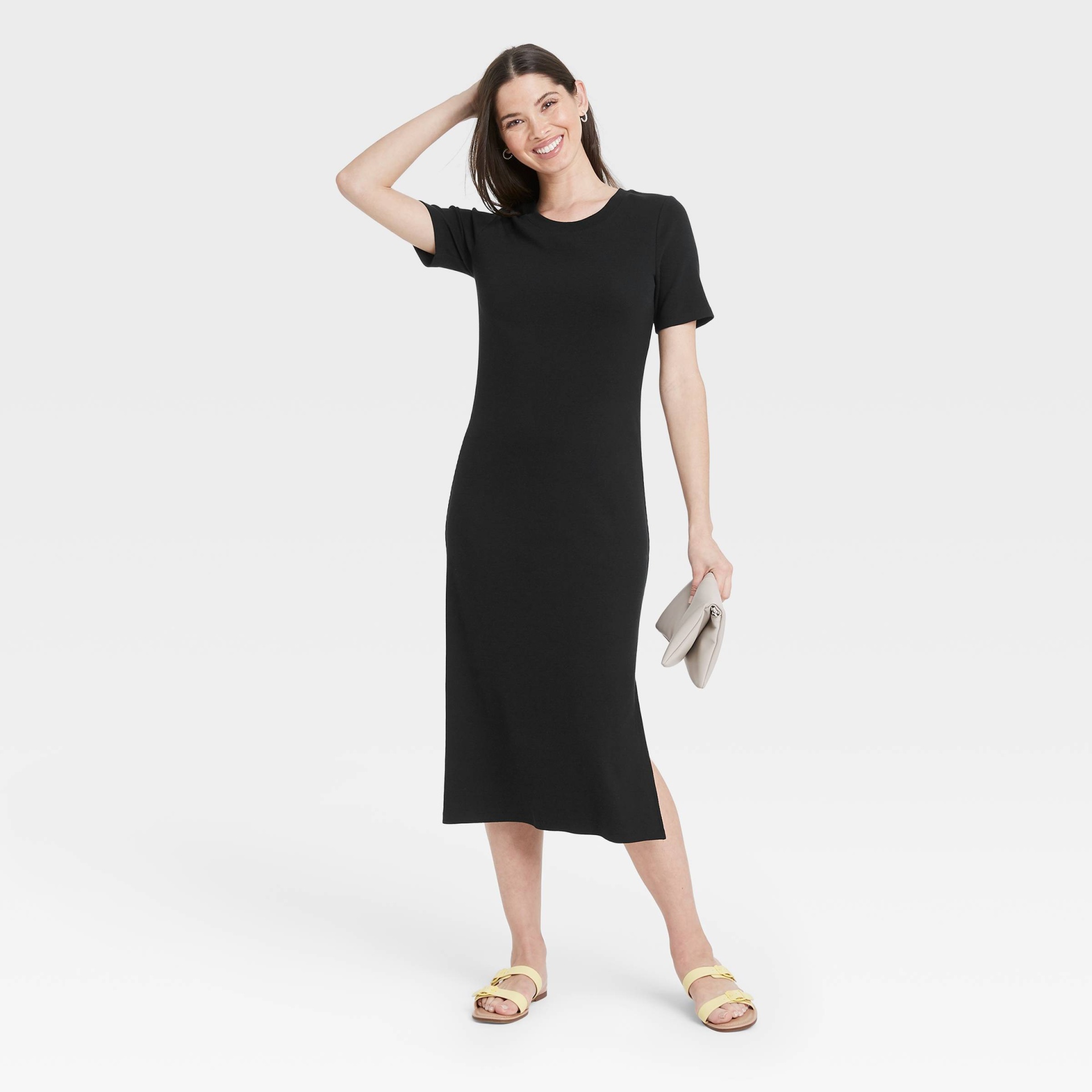 slide 1 of 3, Women's Short Sleeve Rib Knit T-Shirt Dress - A New Day Black XXL, 1 ct