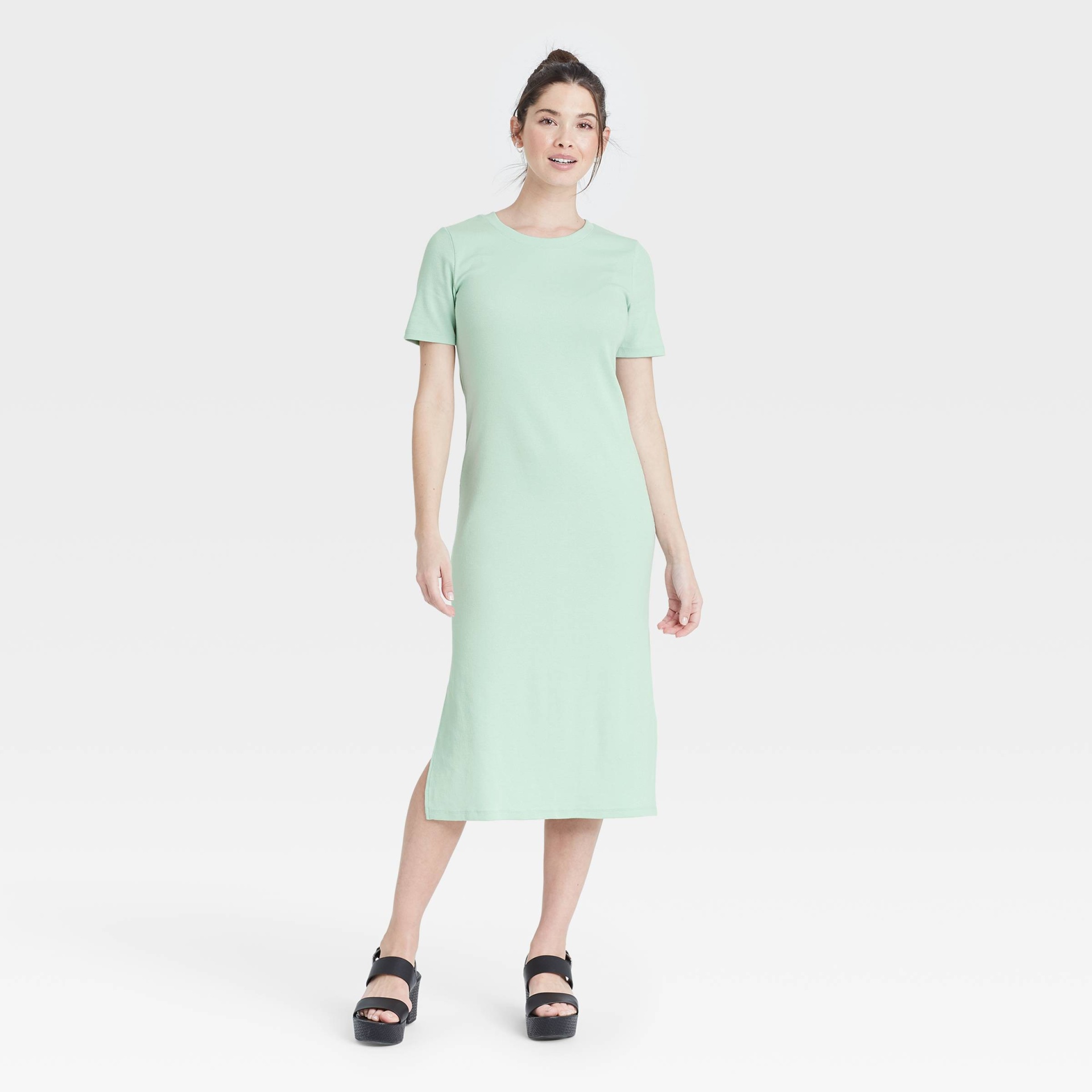 slide 1 of 3, Women's Short Sleeve Rib Knit T-Shirt Dress - A New Day Mint M, 1 ct