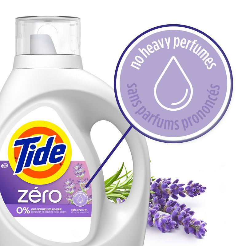 slide 5 of 8, Tide Zero Soft Lavender HE Deep Cleaning Concentrated Liquid Laundry Detergent 64 Loads - 84 fl oz, 84 fl oz